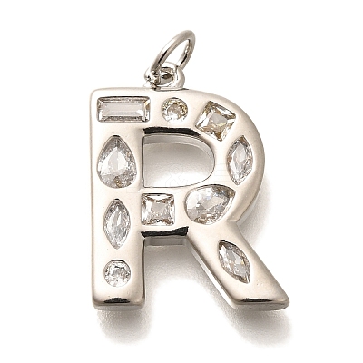 Brass Micro Pave Clear Cubic Zirconia Pendants KK-G521-01P-R-1