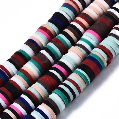 Flat Round Handmade Polymer Clay Beads CLAY-R067-6.0mm-M2-1