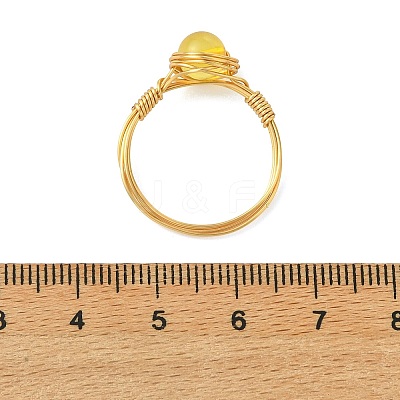 Copper Wired Natural Amber Finger Rings for Women RJEW-JR01052-03-1