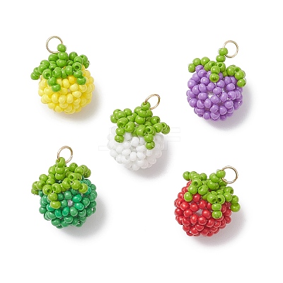 Glass Seed Beaded Tomato Pendants PALLOY-MZ01081-1