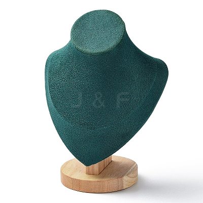 Velvet Bust Necklace Display Stands with Wooden Base ODIS-Q041-02A-01-1