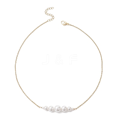 Shell Pearl Graduated Round Beaded Pendant 304 Stainless Steel Cable Chain Necklaces for Women NJEW-JN05748-1