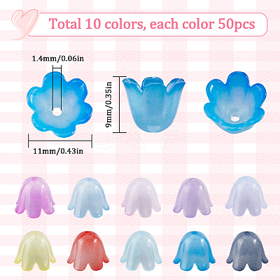 500Pcs 10 Colors Two Tone Acrylic Bead Caps MACR-SC0001-68-1
