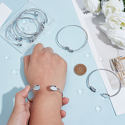 8Pcs 4 Styles 304 Stainless Steel Cuff Blank Bangle Bases with Flat Round Tray STAS-UN0064-29-1