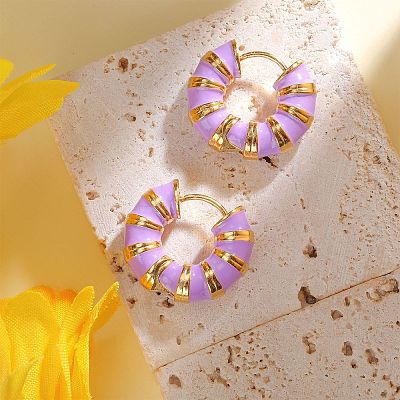 Enamel Striped Thick Hoop Earrings JE1110G-1