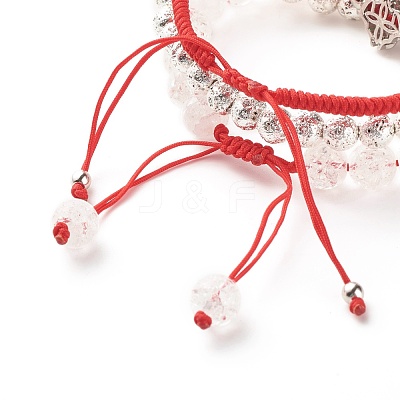 Natural Crackle Quartz & Lava Rock Braided Bead Bracelets Set BJEW-JB07212-03-1