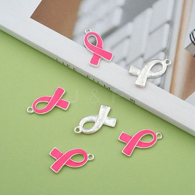 October Breast Cancer Pink Awareness Ribbon Alloy Enamel Pendants ENAM-E262-S-1
