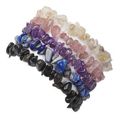 12 Constellation Natural Mixed Gemstone Chip Beaded Stretch Bracelets Sets for Women Men BJEW-JB10264-03-1