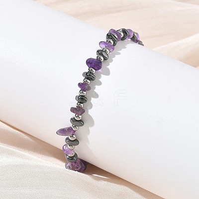 Natural Amethyst Chip & Non-magnetic Synthetic Hematite Beaded Bracelet for Women BJEW-Z148-02P-08-1