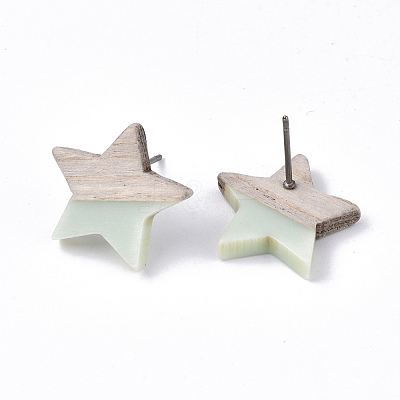 Resin & Wood Stud Earrings EJEW-N017-001A-C03-1
