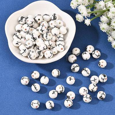 Floral Printed Porcelain Beads PORC-Q200-8mm-1-1