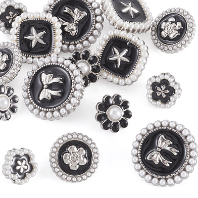 15Pcs 5 Styles 1-Hole Alloy Enamel Shank Buttons BUTT-TA0001-47B-1