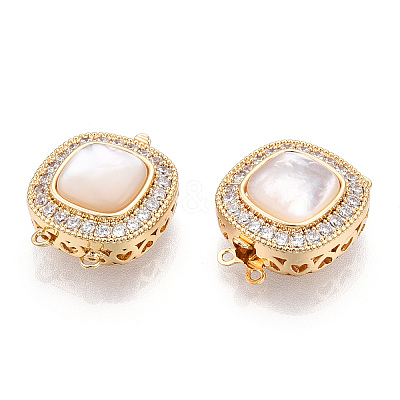 Brass Micro Pave Clear Cubic Zirconia Box Clasps KK-C031-15G-1
