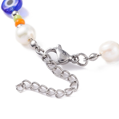 Natural Pearl and Evil Eye Jewelry Set with Bear Pendant SJEW-TA00004-1