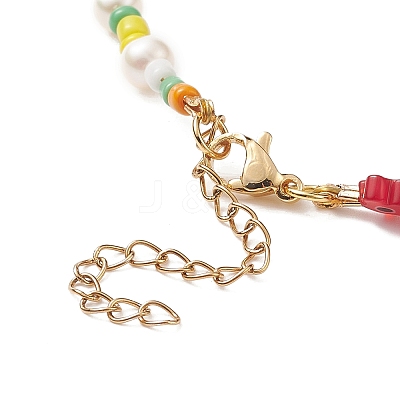 Natural Pearl & Millefiori & Seed Glass Beaded Necklace for Women NJEW-JN04161-1