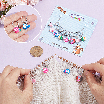 12Pcs 6 Style Handmade Polymer Clay Dessert Charm Locking Stitch Markers HJEW-PH01693-1