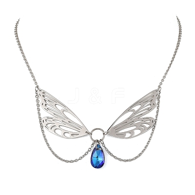 304 Stainless Steel & Blue Glass Pendant Necklaces NJEW-TA00253-1