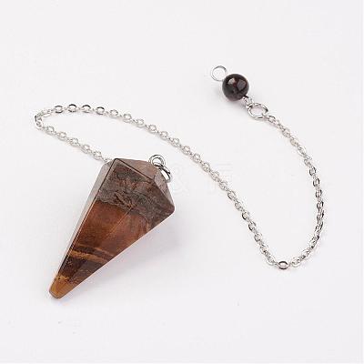 Natural Tiger Eye Hexagonal Pointed Dowsing Pendulums G-G956-D02-FF-1