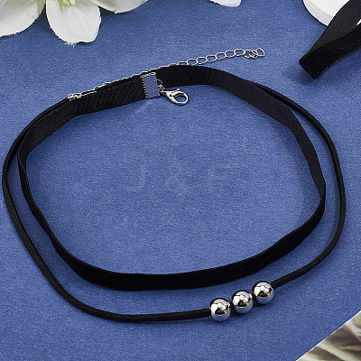4Pcs 2Styles Alloy Round & Black Velvet Double Layer Choker Necklaces NJEW-WH20002-11A-1
