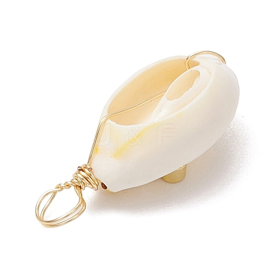 Natural Cowrie Shell Copper Wire Wrapped Pendants PALLOY-JF02932-02-1