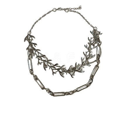 Alloy Branch Link Chain Double Layer Necklaces for Women WGAA3FD-01-1