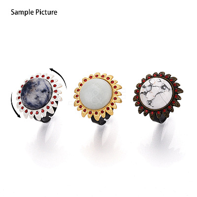 Adjustable Flower Alloy & Iron Rhinestone Bezel Cup Ring Base with Rotatable Tray MAK-T012-09AB-1