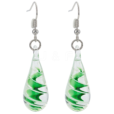 1 Pair Iron & Glass Teardrop with Spiral Pattern Dangle Earrings for Women EJEW-LP0001-06-1