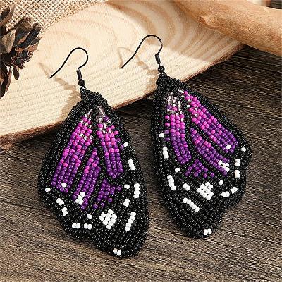 Bohemian Style Green Butterfly Wing Glass Bead Handmade Dangle Earrings GG1438-1