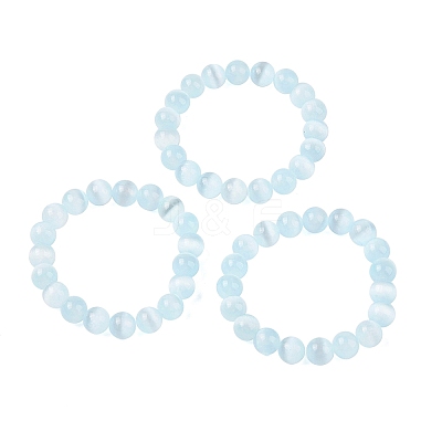Round Natural Selenite Beaded Stretch Bracelets BJEW-L694-002B-01-1