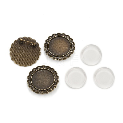 25mm Transparent Glass Cabochons and Vintage Alloy Flower Brooch Cabochon Bezel Settings DIY-X0189-AB-NF-1