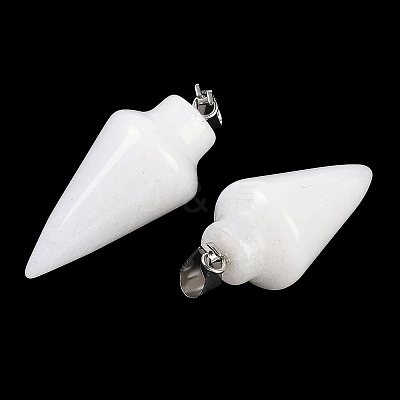 Natural White Jade Gemstone Pointed Pendants G-K384-01P-09-1