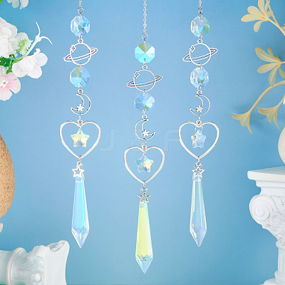 3Pcs Alloy Planet Moon Hanging Ornaments HJEW-TA00367-1