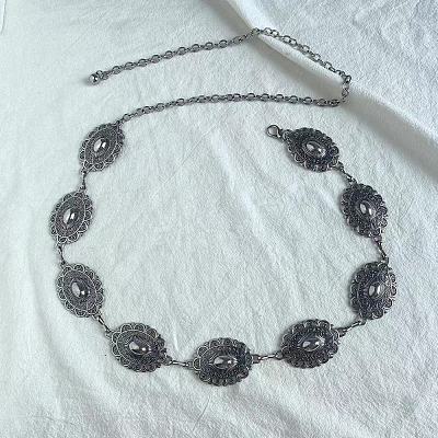 Tibetan Style Zinc Alloy & Iron Oval Link Chain Waist Belly Chains WGB4B33-05-1