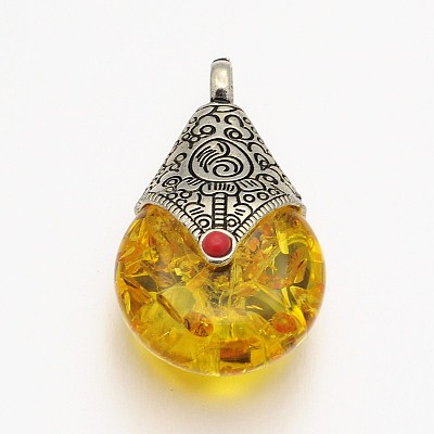 Teardrop Tibetan Style Pendants TIBEP-N007-01-1