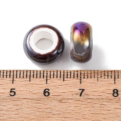 Electroplate Handmade Porcelain European Beads PORC-K010-07-1