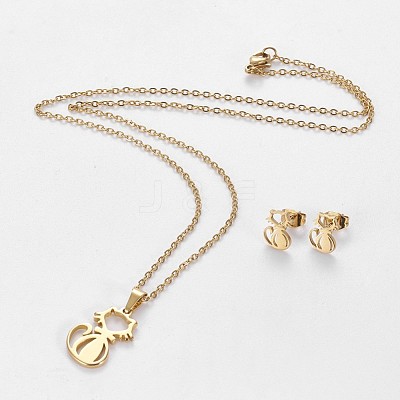 304 Stainless Steel Kitten Jewelry Sets X-SJEW-L141-017G-1