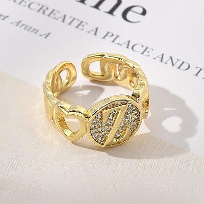 Brass Micro Pave Clear Cubic Zirconia Open Cuff Rings for Women RJEW-K289-02G-Z-1