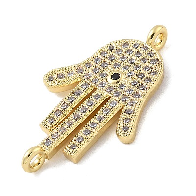 Rack Plating Brass Micro Pave Clear Cubic Zirconia Palm Connector Charms KK-A234-049G-1