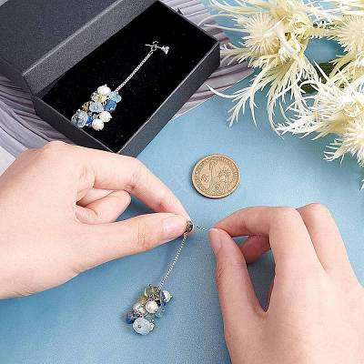 1 Pairs Natural Mixed Gemstone Chips & Pearl & Cubic Zirconia Cluster Dangle Stud Earrings EJEW-UN0002-26-1
