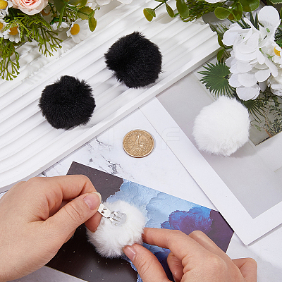 4Pcs 2 Styles Artificial Wool Pompom Ball with Iron Shoe Buckle Clips HJEW-DC00177-1