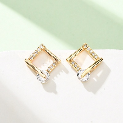 Brass Micro Pave Cubic Zirconia Stud Earrings KK-CBACC01-04G-1