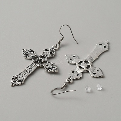 Alloy Hollow Out Cross Dangle Earrings EJEW-WH0018-27D-1