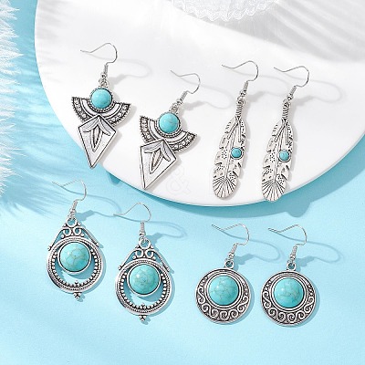 Synthetic Turquoise & Alloy Dangle Earrings EJEW-JE06922-1