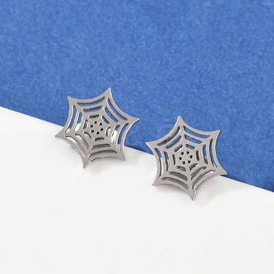Non-Tarnish 304 Stainless Steel Spider Web Stud Earrings EJEW-G294-01P-1