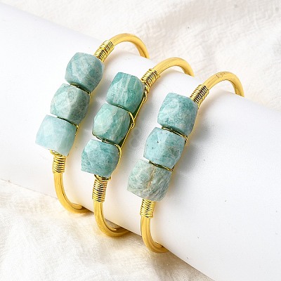Natural Amazonite Beads Cuff Bangles for Women BJEW-Q035-01G-01-1