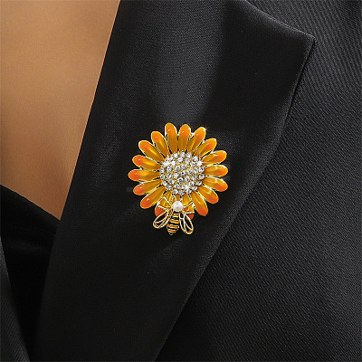 Sunflower & Bee Alloy Enamel Brooches PW-WG45BEB-01-1