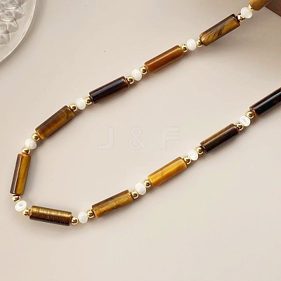 Natural Tiger Eye Column & White Shell Beaded Necklaces WN0722-1
