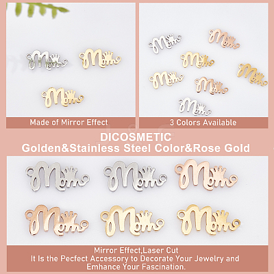 12Pcs 3 Colors 304 Stainless Steel Pendants STAS-DC0004-49-1