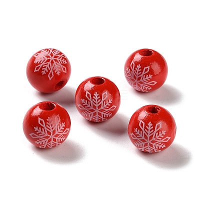 Printed Wood European Beads WOOD-Z002-08J-1