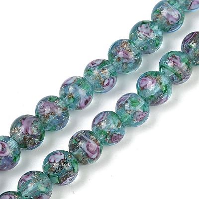 Handmade Glod Sand Lampwork Beads Strands LAMP-B028-03G-10mm-1